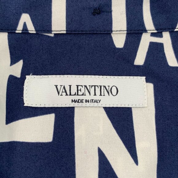 Valentino Navy & White Logo Print Cotton Shirt Size 15.5 - Picture 5 of 8